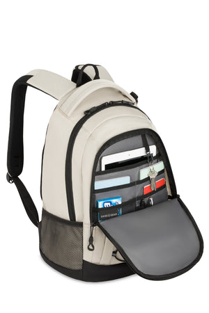 SWISSGEAR 1186 Laptop Backpack - Special Edition - Cream Black Organizer compartment includes a padded tablet pocket, a removable key/fob clip and multiple divider pockets for pens, mobile phone, ID card and memory stick