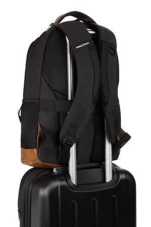 SWISSGEAR 5505 Laptop Backpack Add-a-bag feature allows bag to slide over extended handle of wheeled luggage