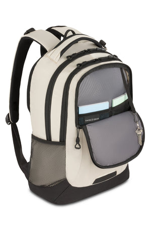SWISSGEAR 5505 Laptop Backpack - Special Edition - Cream/Black Front organizer compartment with key/fob clip, and multiple divider pockets