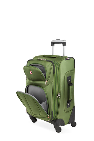 SWISSGEAR Sion 6283 21 inch Expandable Carry On Spinner Luggage - Evergreen Two front panel gusseted pockets with silver tone zippers