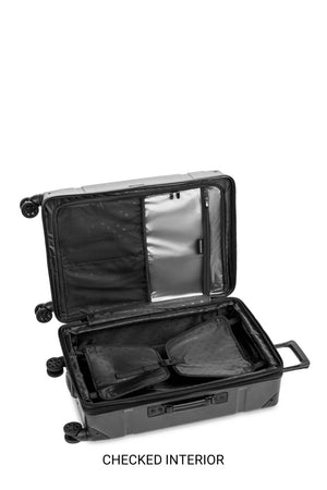Swissgear 7639 Expandable Trunk 2 Piece Spinner Set – Black Separator panel includes 2 mesh shoe pockets and 1 zippered wet bag