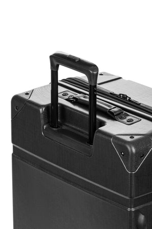 Swissgear 7639 Expandable Trunk 2 Piece Spinner Set – Black Aluminum push-button locking telescopic handle for easy pushing and pulling of luggage