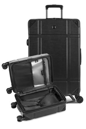 Swissgear 7639 Expandable Trunk 2 Piece Spinner Set – Black 2 Piece set featuring a 19” Expandable Trunk Carry On and a 26” Expandable Trunk Spinner Luggage