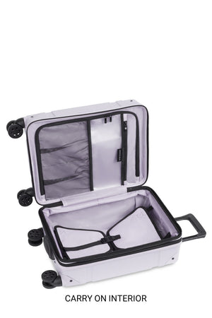 Swissgear 7639 Expandable Trunk 2 Piece Spinner Set – Evening Haze Separator panel includes 2 mesh shoe pockets and 1 zippered wet bag