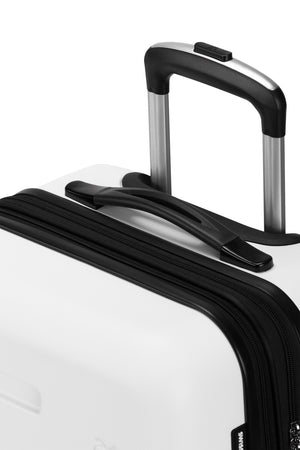 SWISSGEAR Signature 19 inch Expandable Carry On Hardside Spinner Luggage - White Premium, push-button steel locking telescopic handle for easy pushing or pulling of luggage